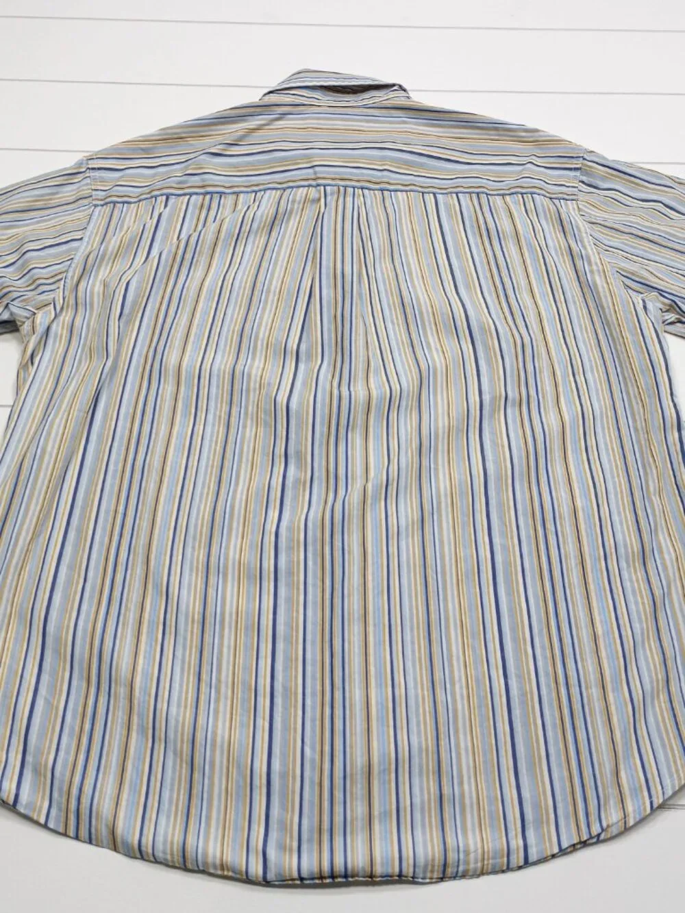 J.Crew Striped Button Front Shirt Mens L Blue Yellow Cotton Casual Preppy Pocket